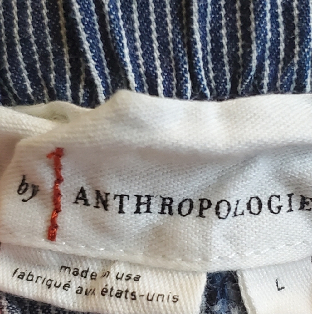 Anthropologie Navy Blue and White Striped High Waisted Cuffed Shorts - Picture 2 of 4